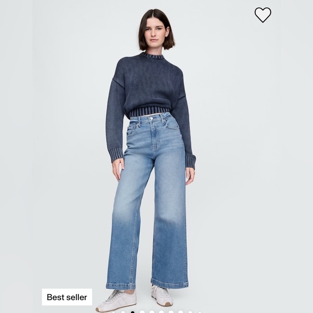 Gap High Stride Wide Leg Ankle Jeans Medium Indigo Sz 26  2 Denim Spring Capsule